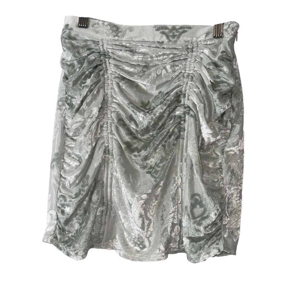 Urban Outfitters Silver & Sage Velvet Mini Skirt With Ruched Back & Floral Patte